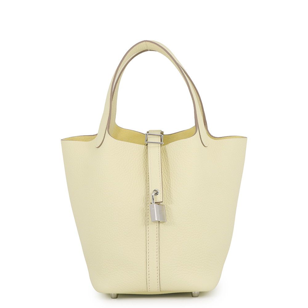 Hermes Picotin Lock PM Jaune Milton Silver Taurillon Clemence Tote Bag