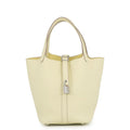 Hermes Picotin Lock PM Jaune Milton Silver Taurillon Clemence Tote Bag