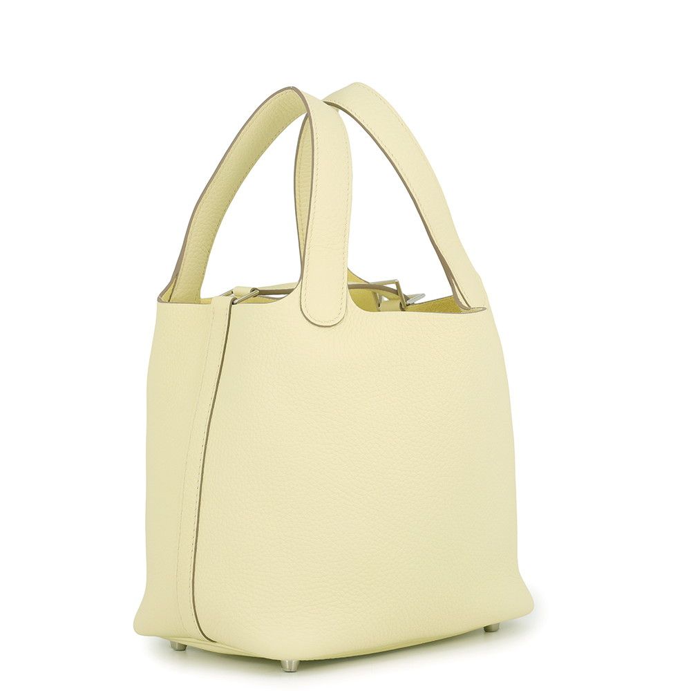 Hermes Picotin Lock PM Jaune Milton Silver Taurillon Clemence Tote Bag — view 2