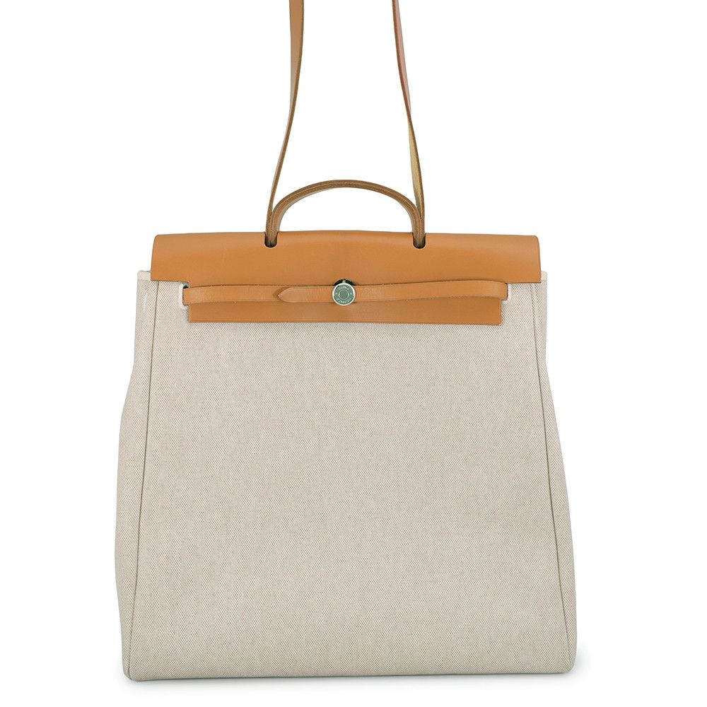 Hermes Shoulder Bag Herbag MM Ecru Natural Silver Toile Ash Vache Hunter
