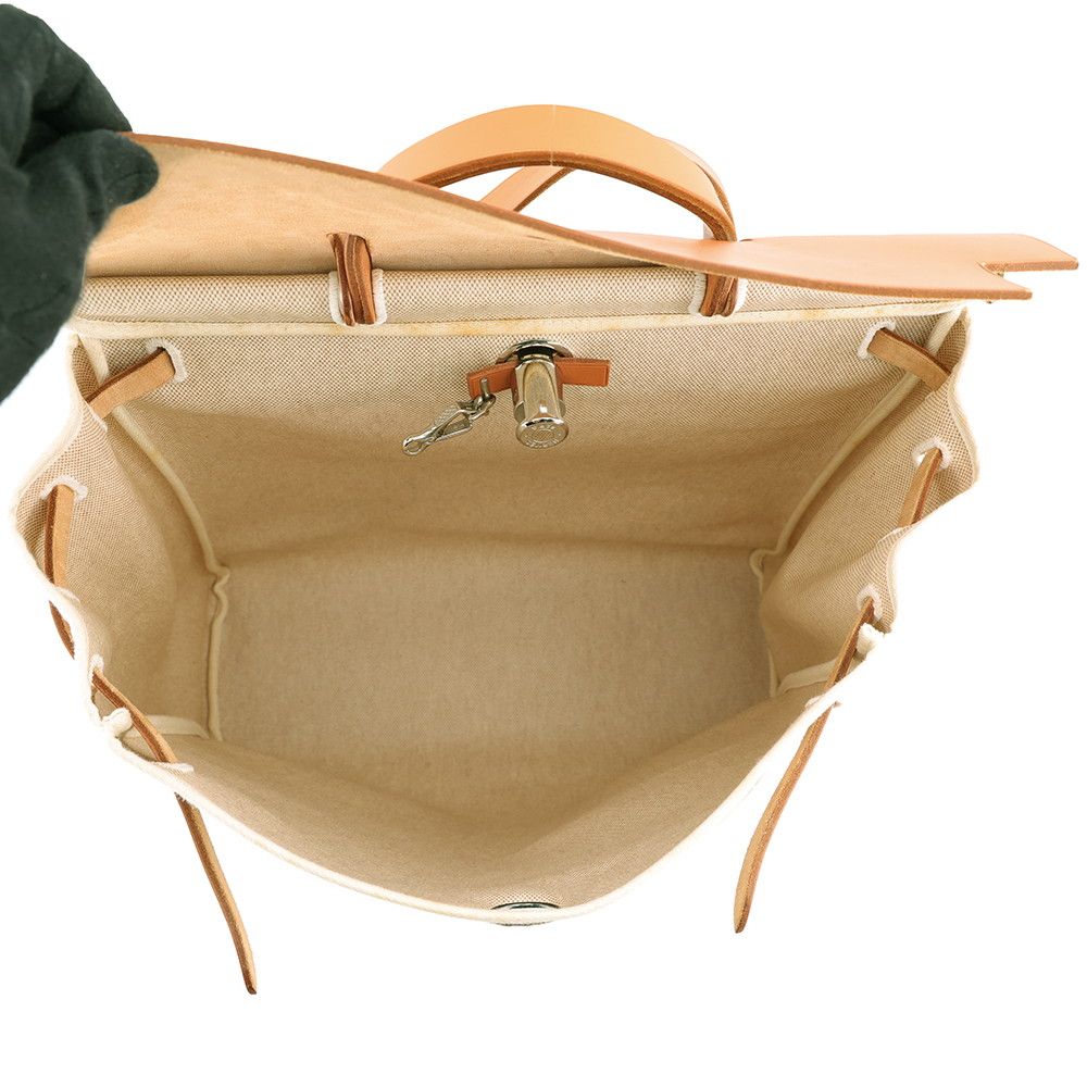 Hermes Shoulder Bag Herbag MM Ecru Natural Silver Toile Ash Vache Hunter — view 5