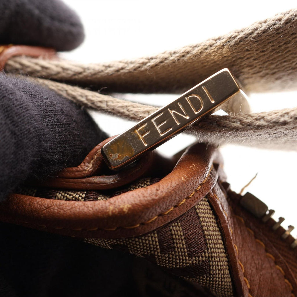 Fendi Shoulder Bag Zucchino Beige Brown Canvas Leather — view 8