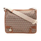 Fendi Shoulder Bag Zucchino Beige Brown Canvas Leather