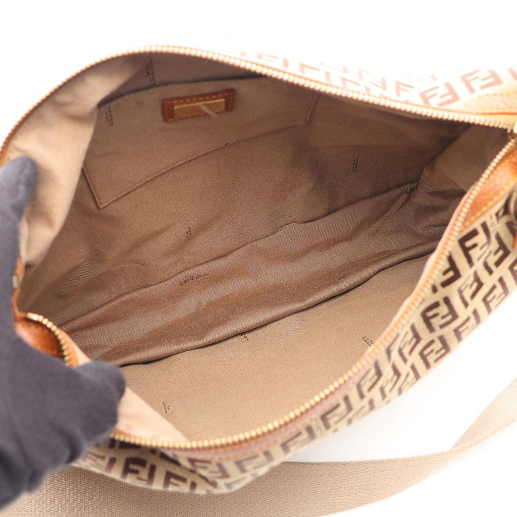 Fendi Shoulder Bag Zucchino Beige Brown Canvas Leather — view 3