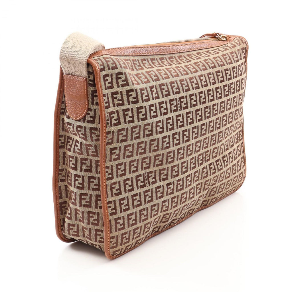 Fendi Shoulder Bag Zucchino Beige Brown Canvas Leather — view 2