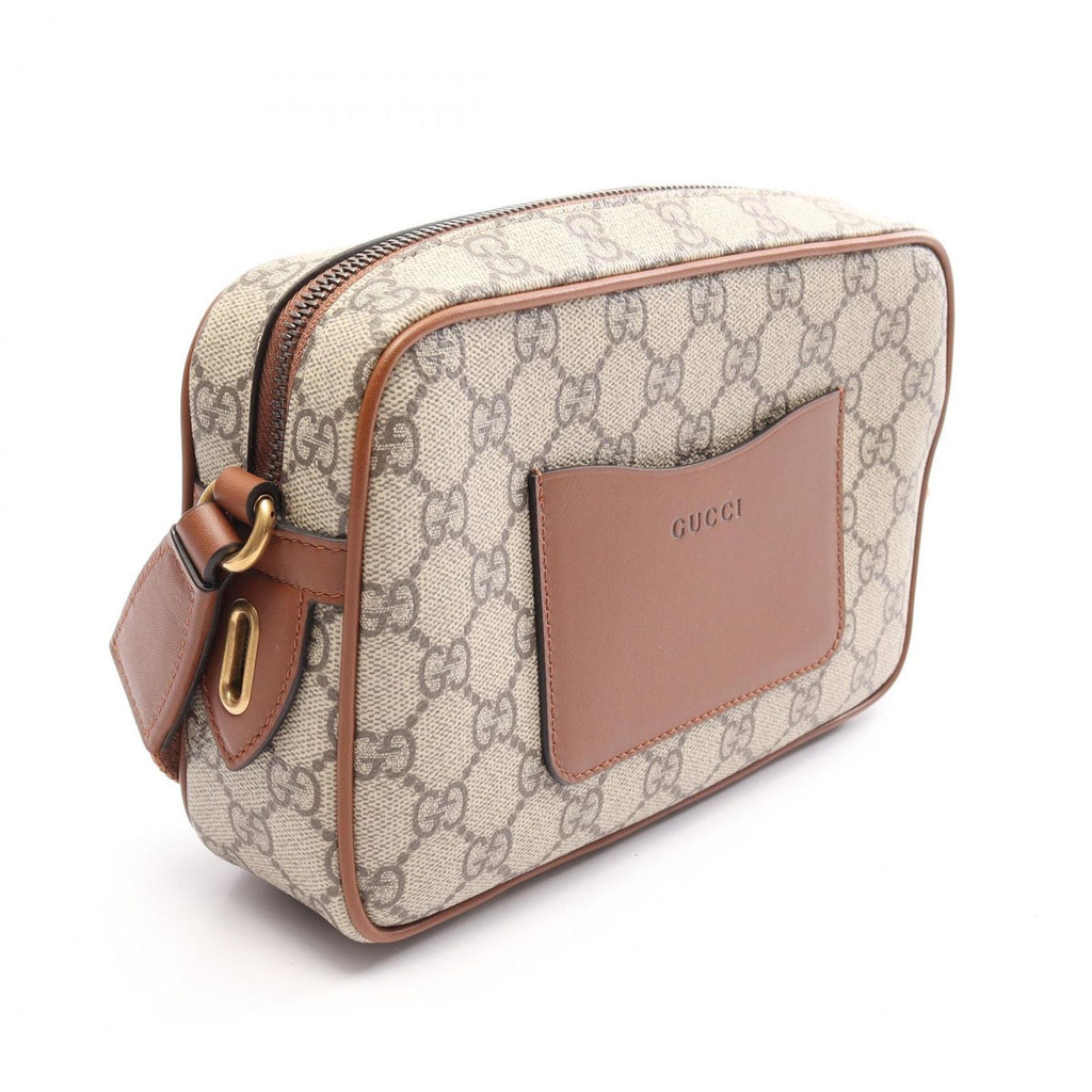 Gucci Shoulder Bag GG Emblem Beige Brown Canvas Leather — view 2