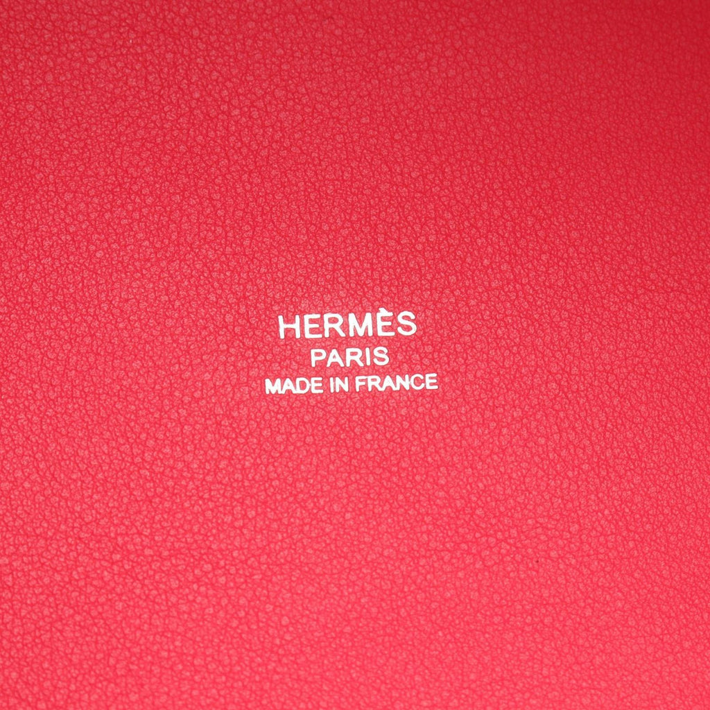 Hermes Tote Bag Ambie PM Ecru Beige Bleu Pere Canvas Leather PM Framboise — view 4