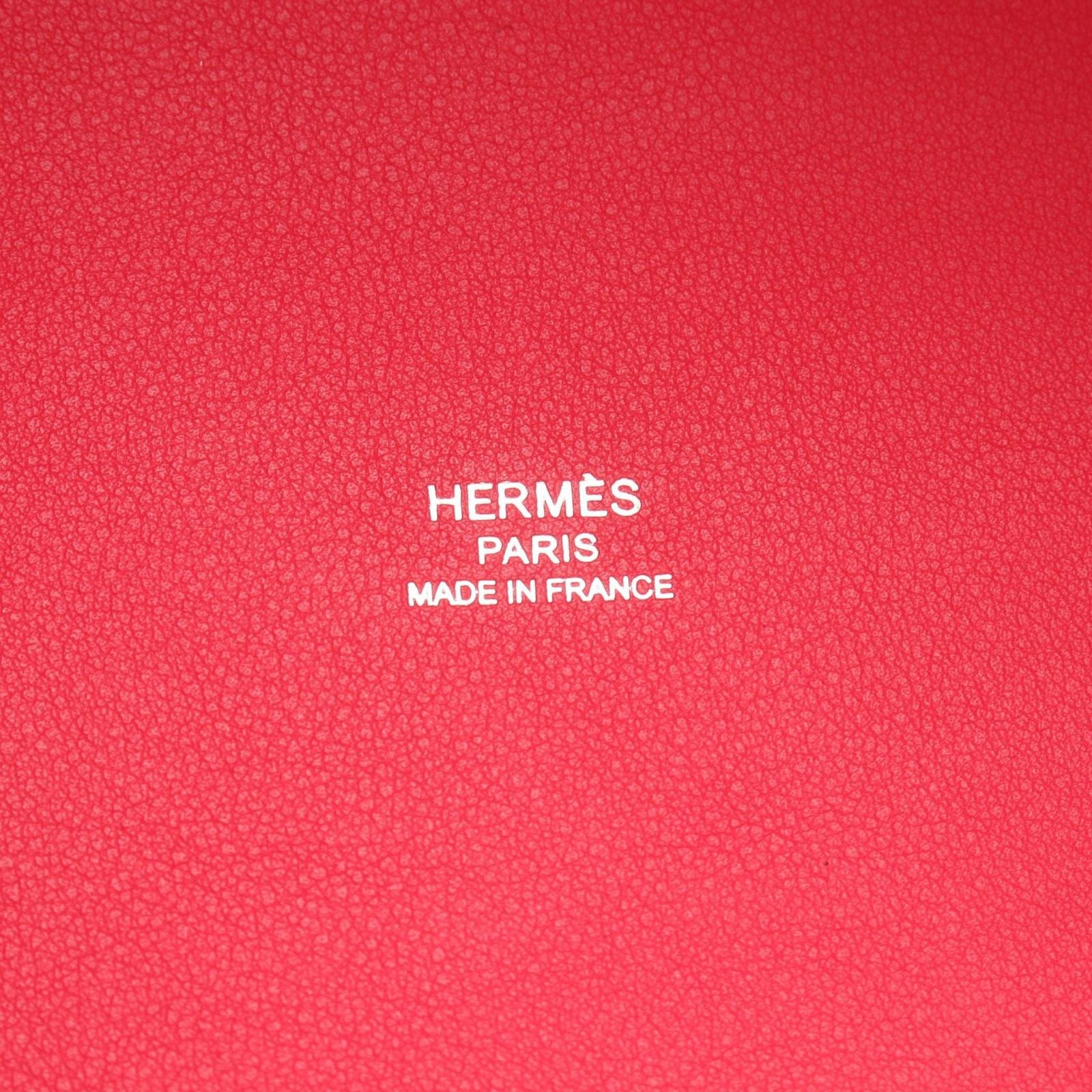 Hermes Tote Bag Ambie PM Ecru Beige Bleu Pere Canvas Leather PM Framboise — view 4