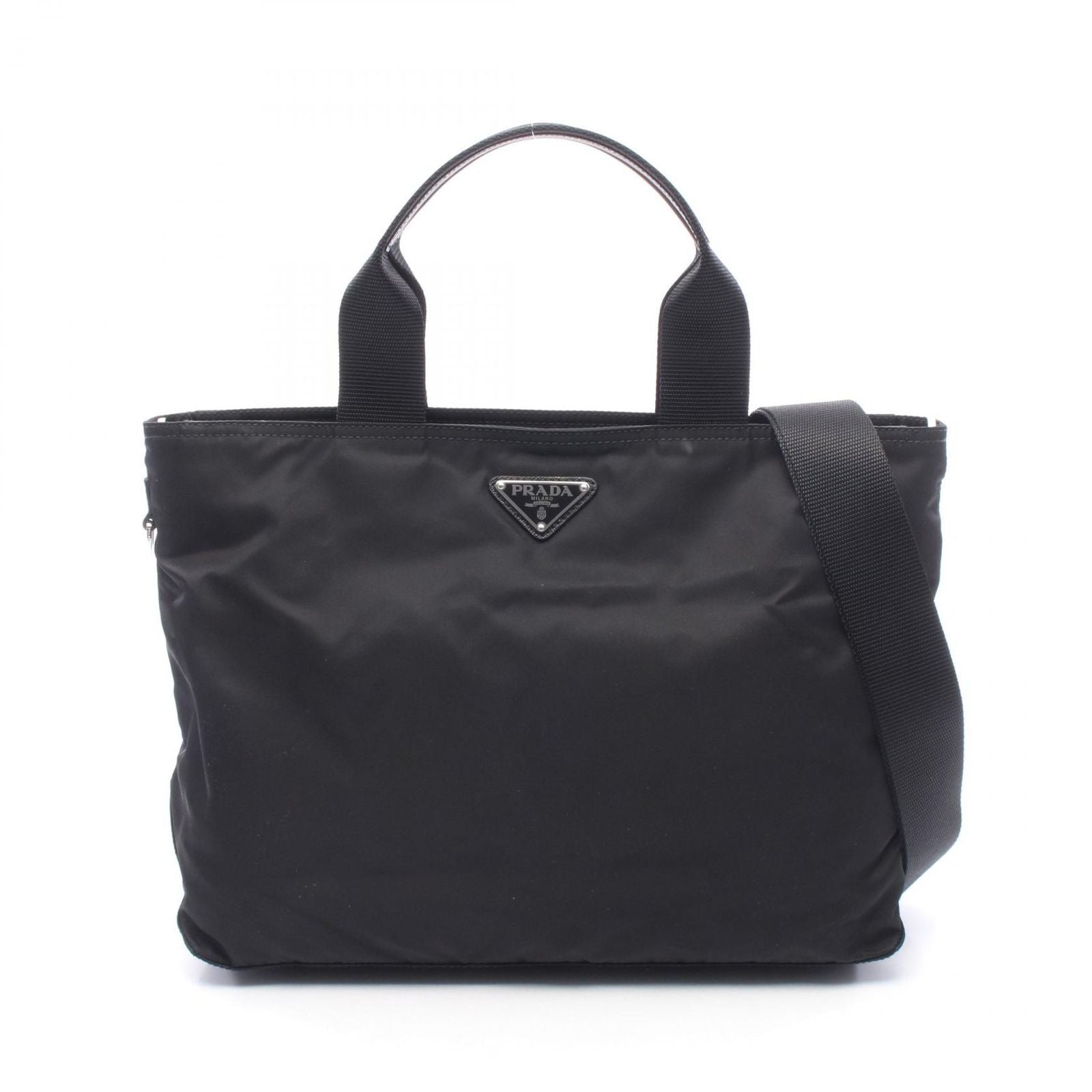 Prada Vela 2-Way Black Nylon Triangle Logo Tote Bag