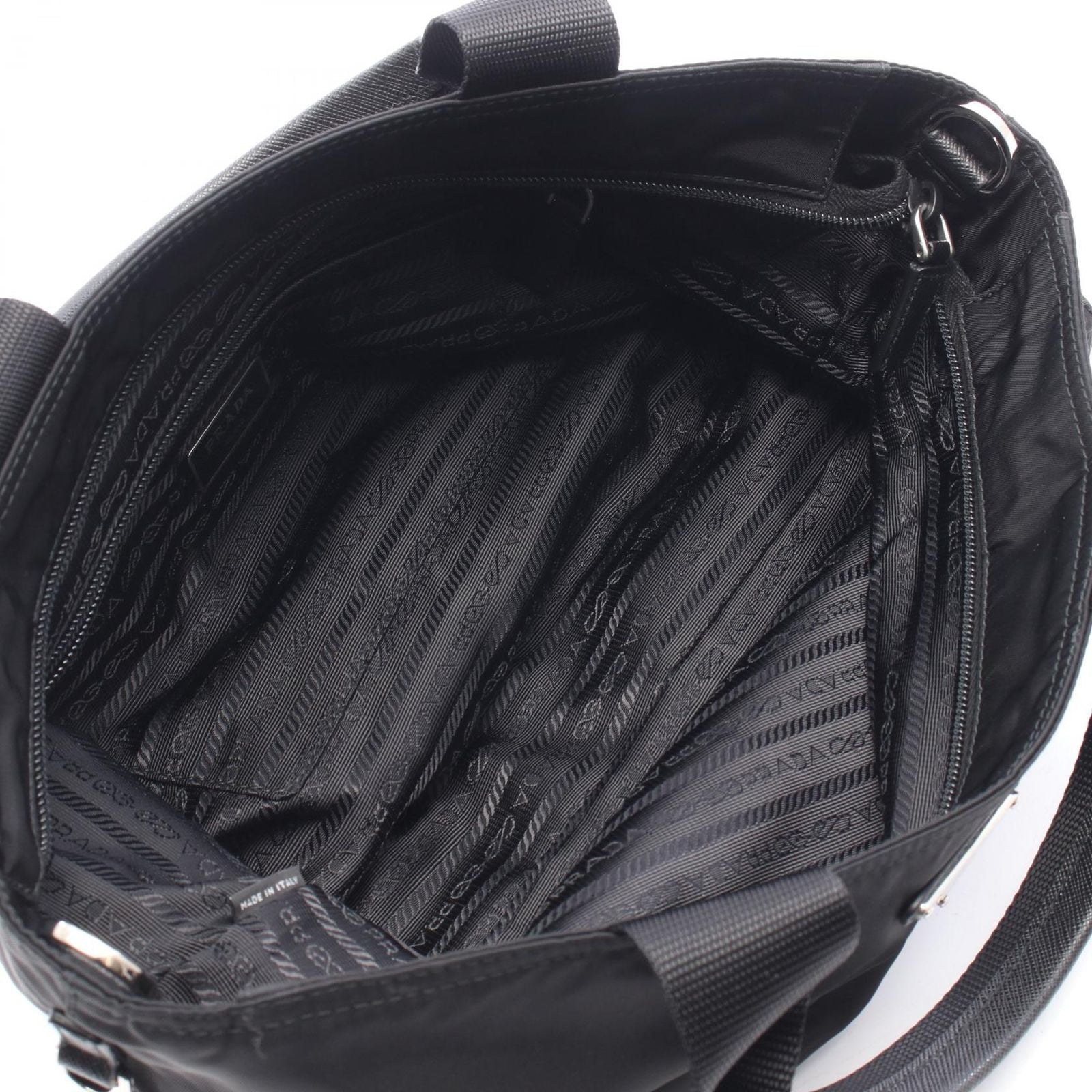 Prada Vela 2-Way Black Nylon Triangle Logo Tote Bag — view 3