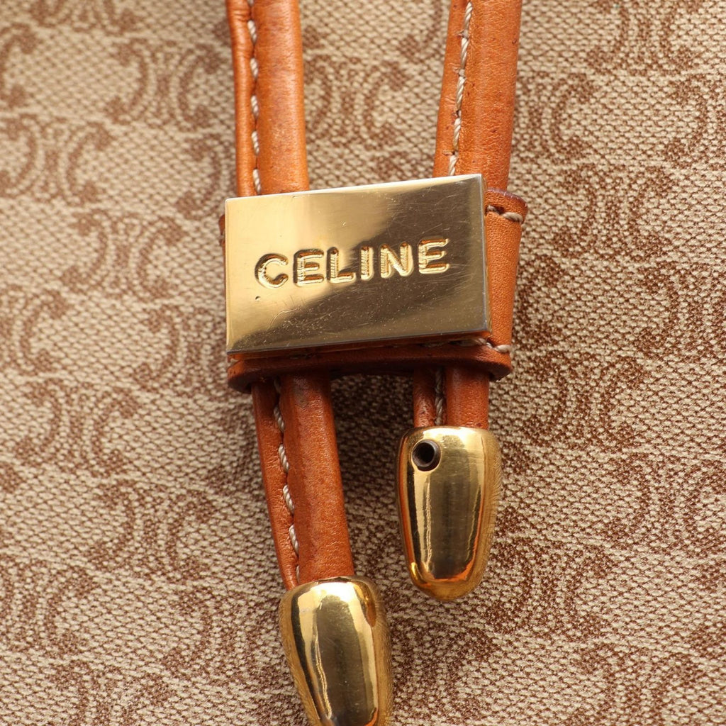 Celine Shoulder Bag Macadam Drawstring Beige Canvas Leather — view 8