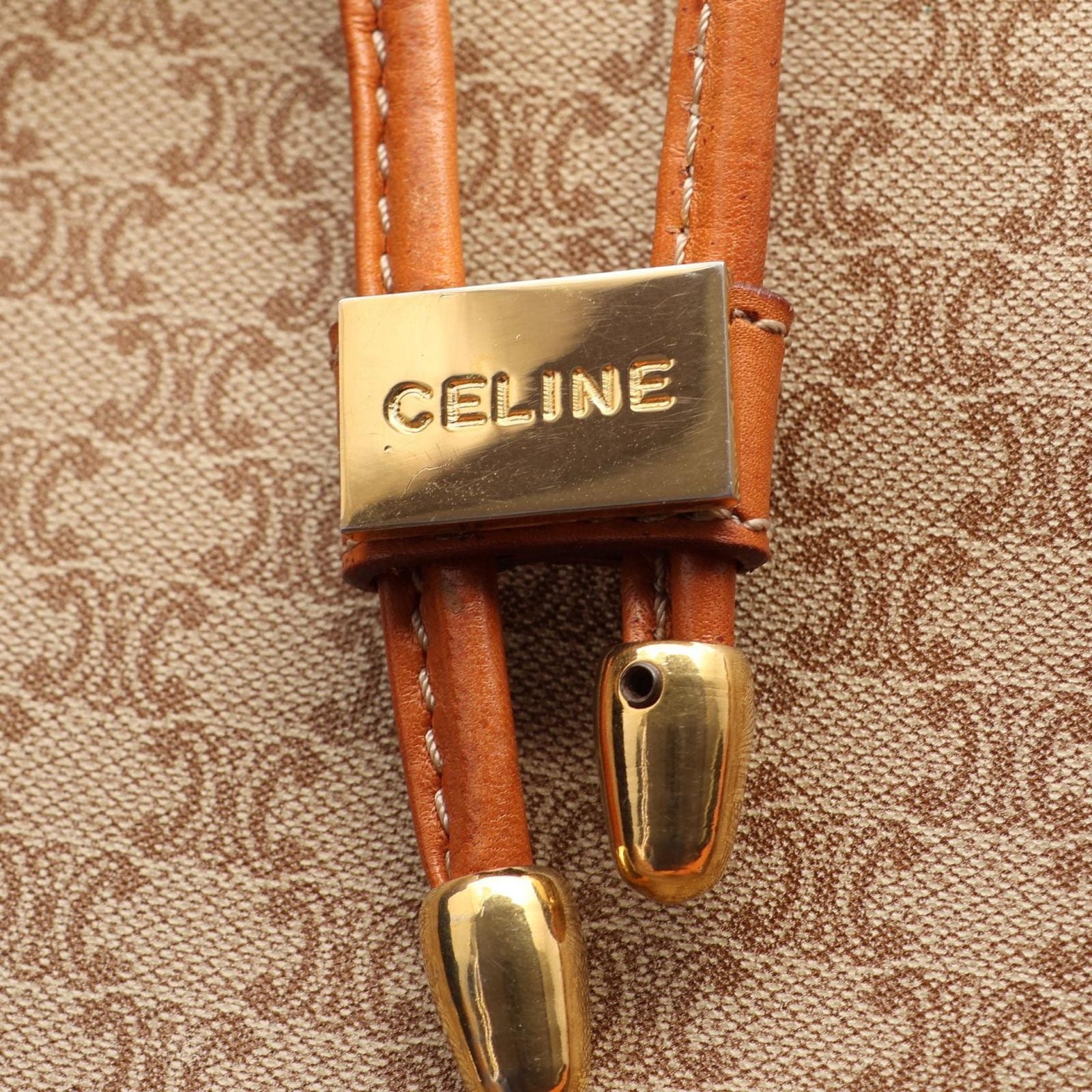 Celine Shoulder Bag Macadam Drawstring Beige Canvas Leather — view 8