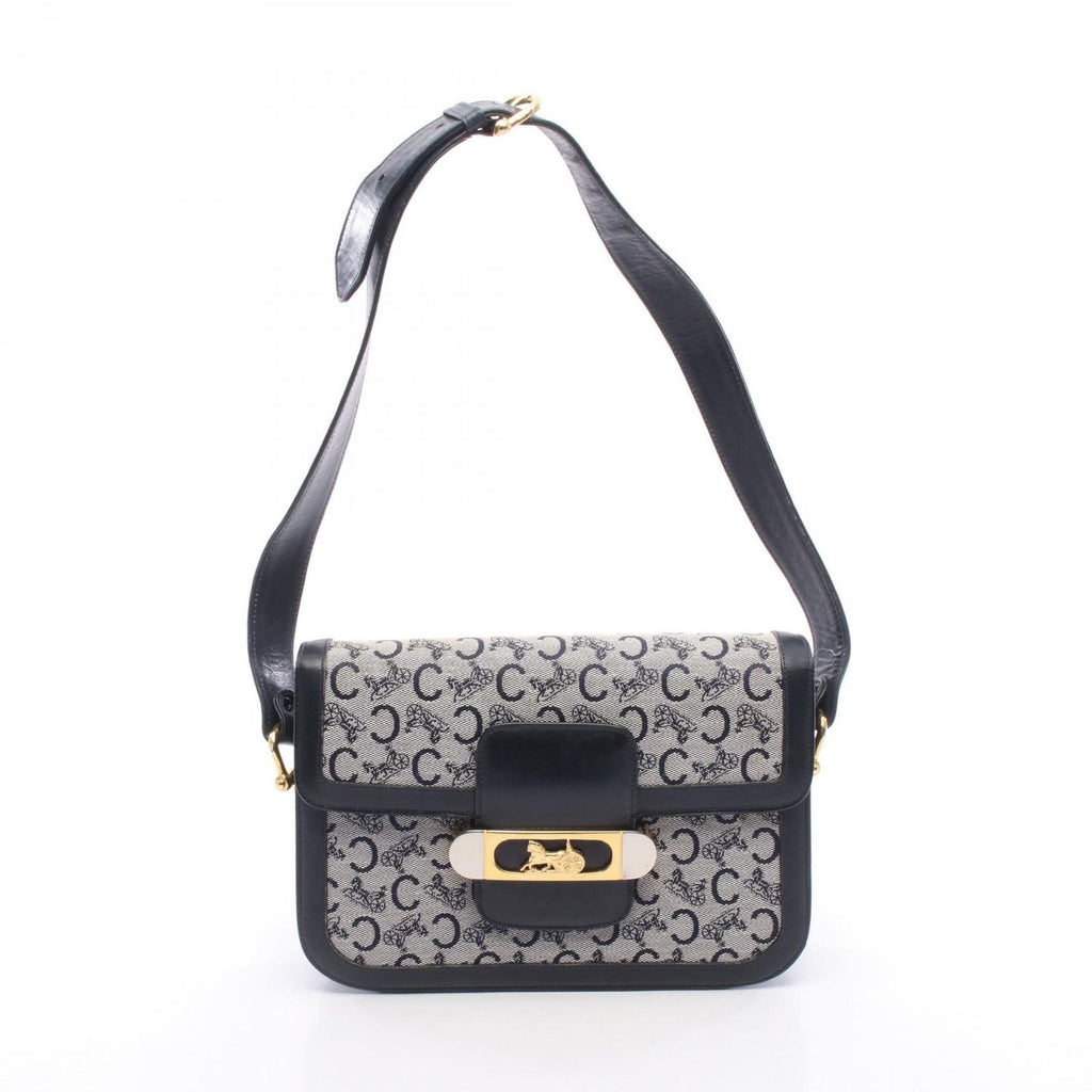 Celine Shoulder Bag C Macadam Carriage Gray Navy Canvas Leather