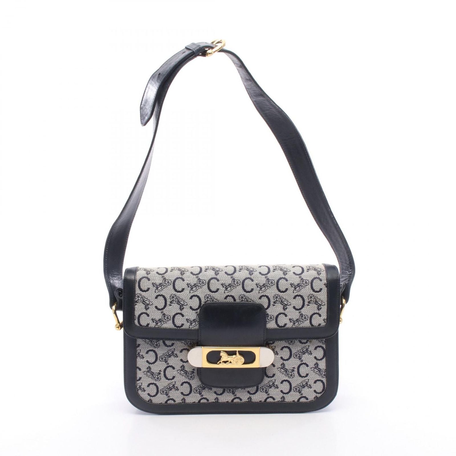 Celine Shoulder Bag C Macadam Carriage Gray Navy Canvas Leather