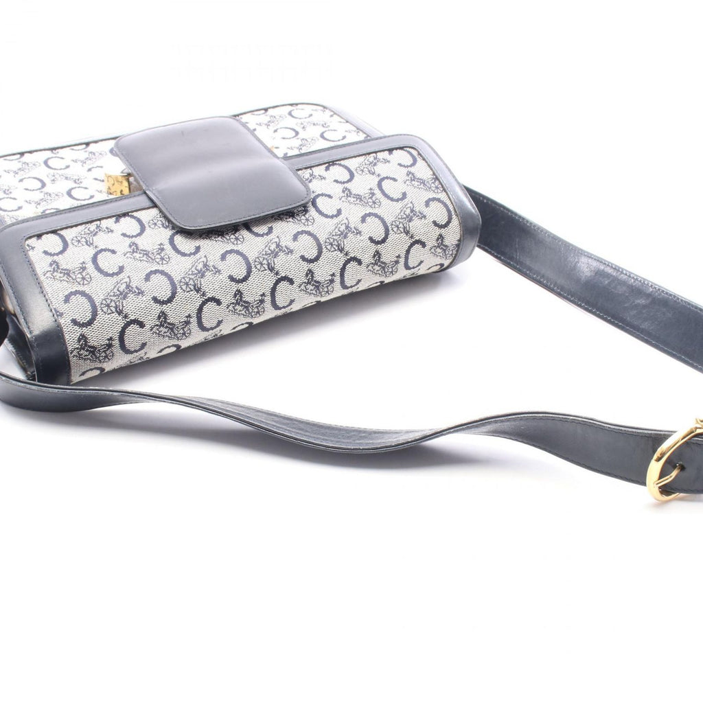 Celine Shoulder Bag C Macadam Carriage Gray Navy Canvas Leather — view 8