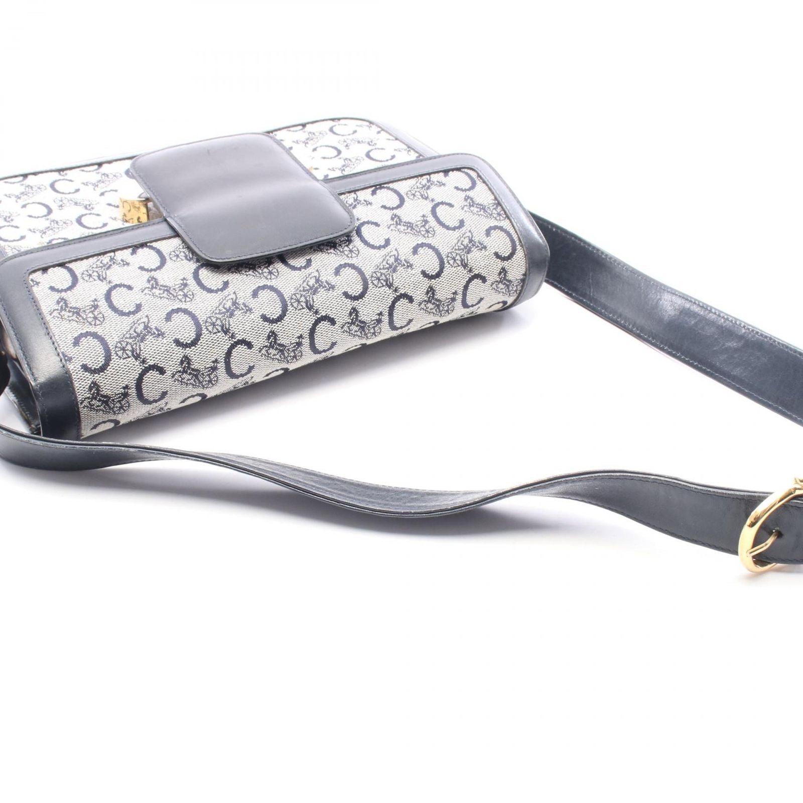 Celine Shoulder Bag C Macadam Carriage Gray Navy Canvas Leather — view 8