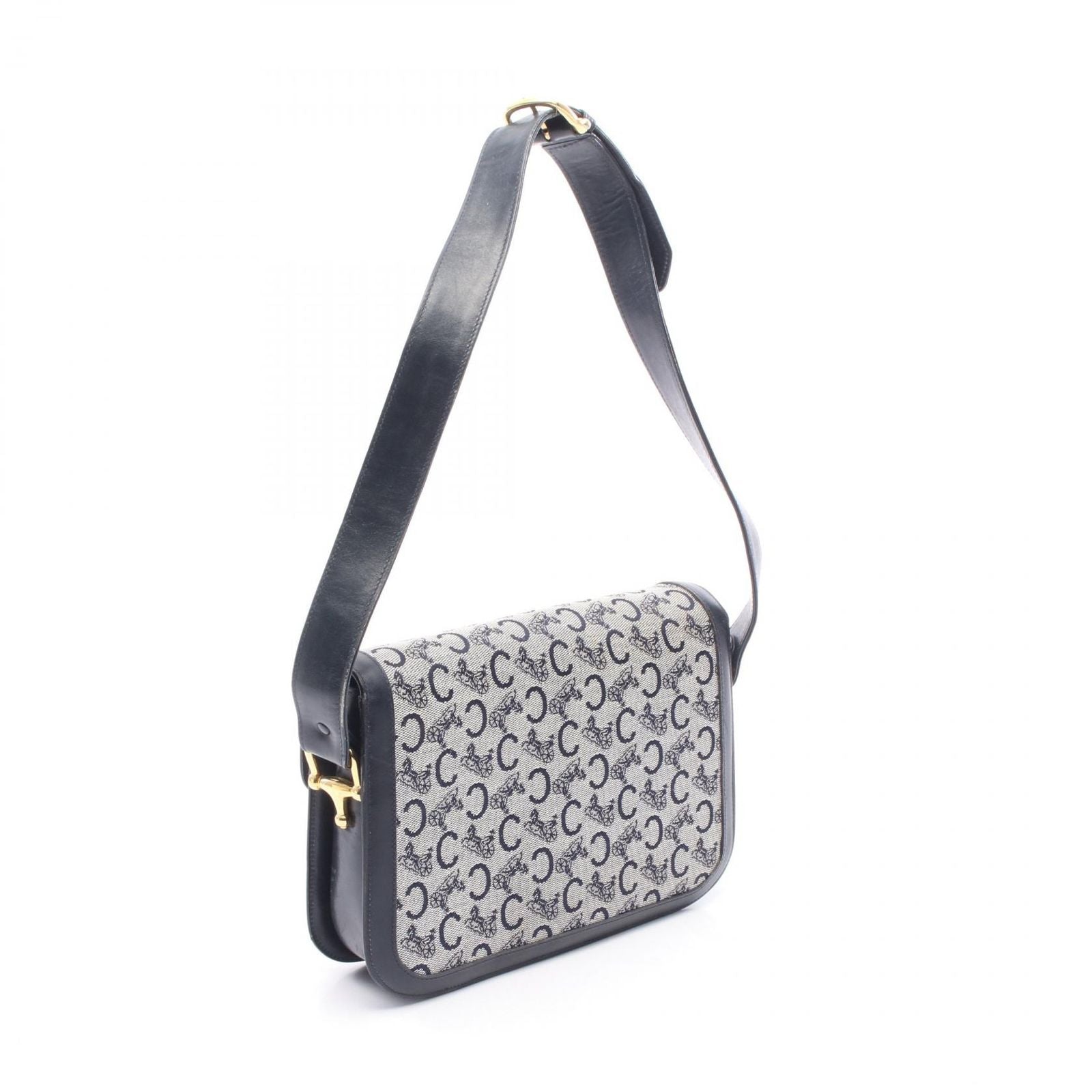 Celine Shoulder Bag C Macadam Carriage Gray Navy Canvas Leather — view 2