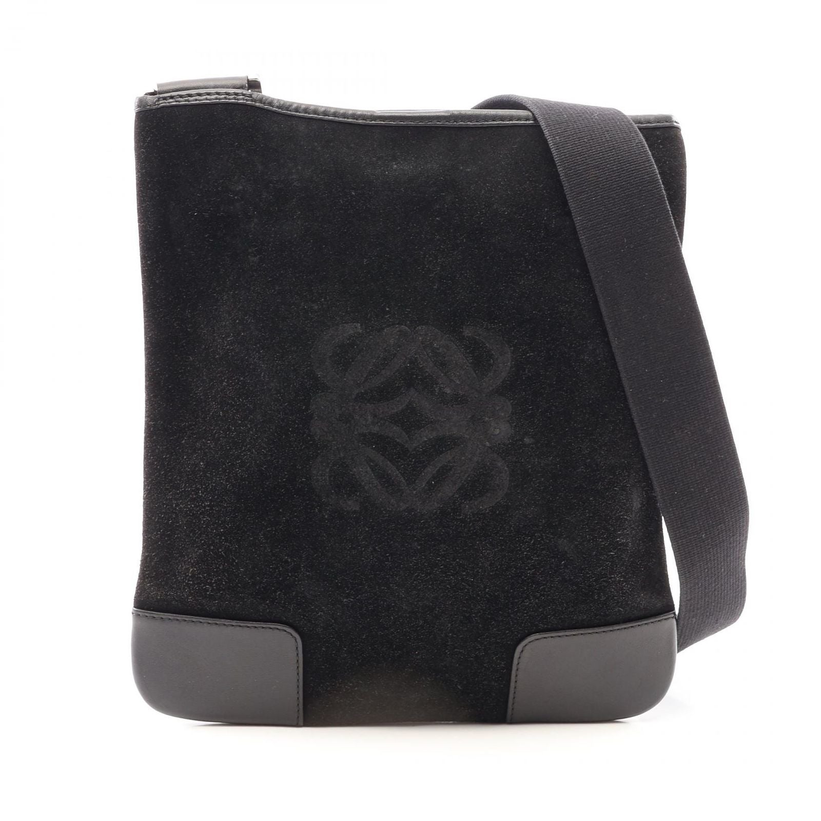 Loewe Shoulder Bag Anagram Black Suede Leather