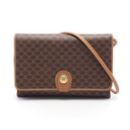 Celine Shoulder Bag Macadam Brown Canvas Leather