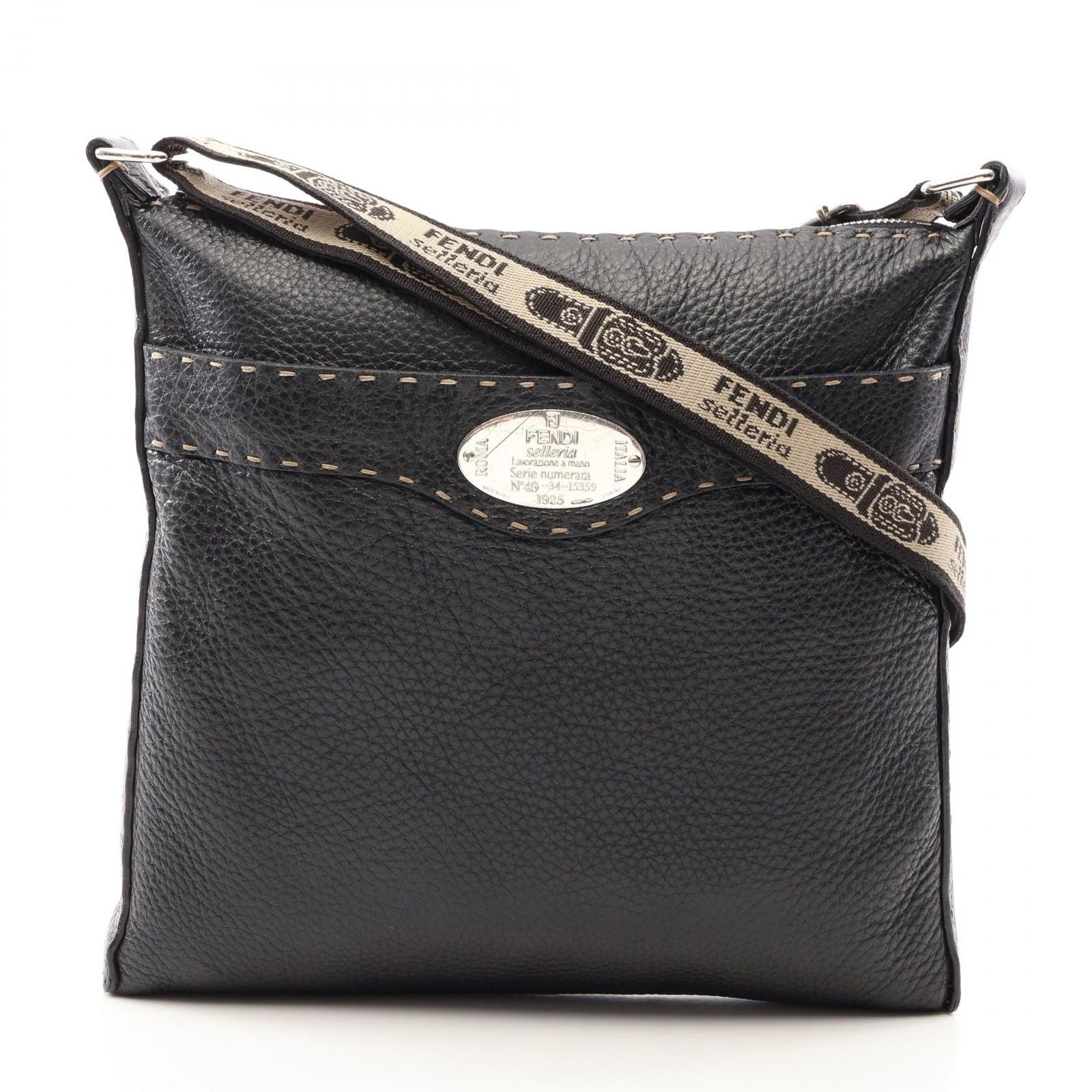 Fendi Shoulder Bag Selleria Black Leather