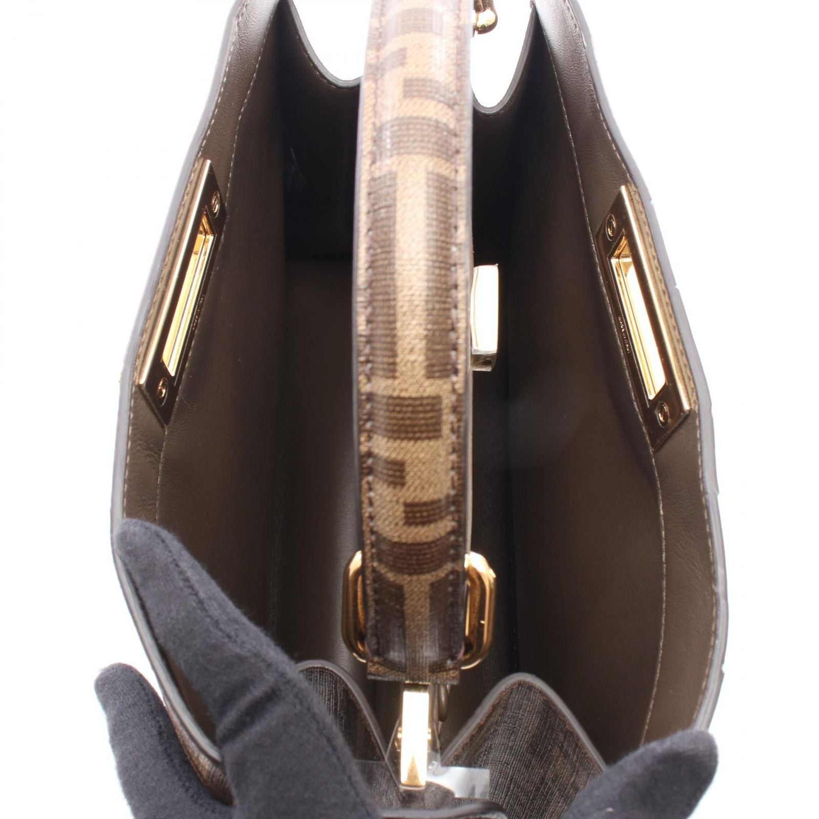 Fendi Peekaboo ISeeU 2-Way Brown Dark Canvas Patent Zucca Regular Handbag — view 3