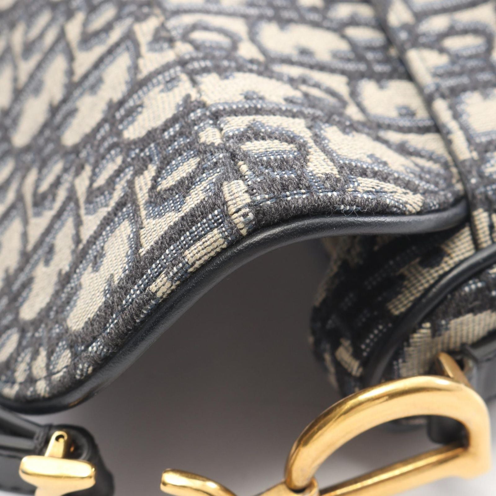 Dior Handbag Saddle Bag Mini Oblique Jacquard 2-Way Ivory Navy Canvas Leather — view 7