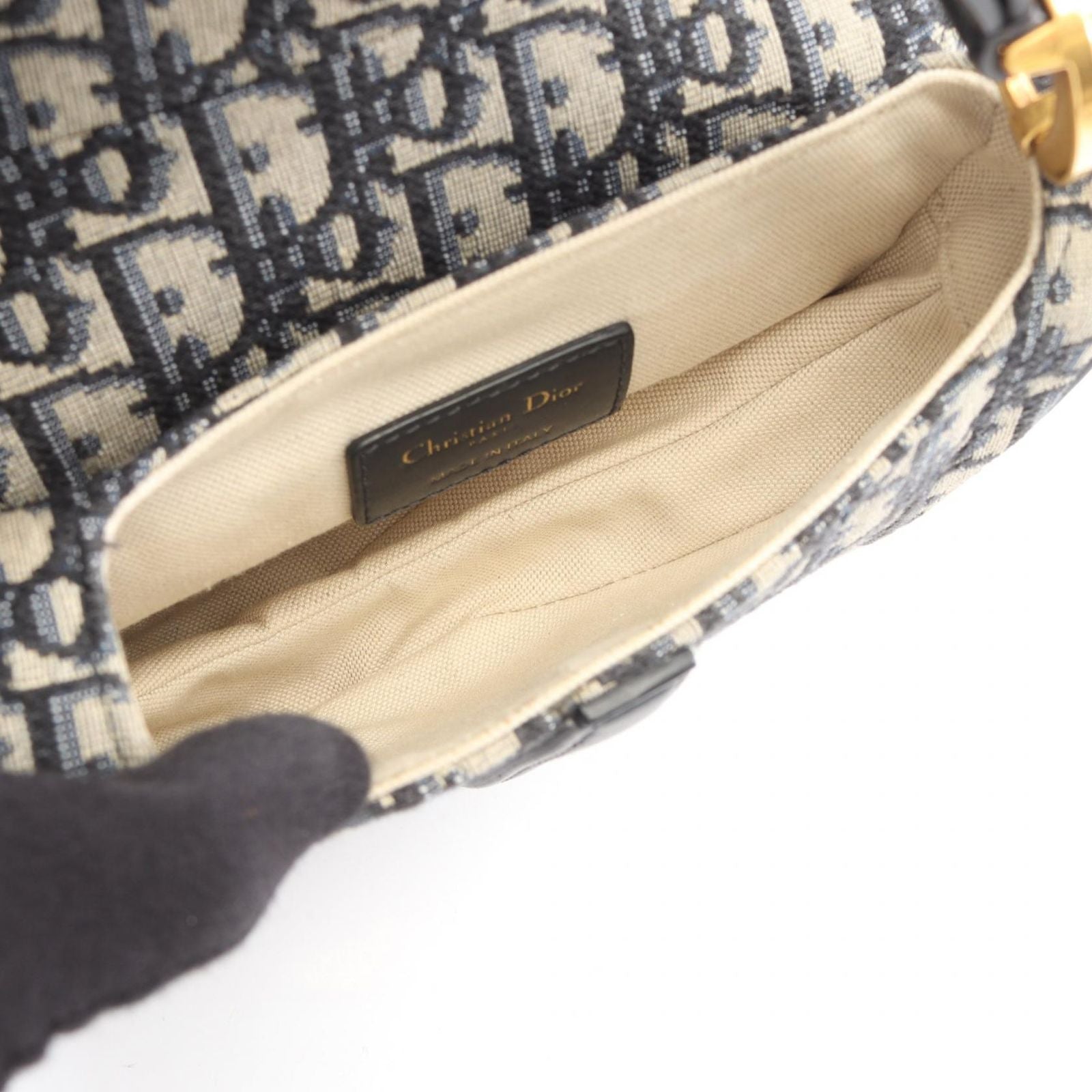 Dior Handbag Saddle Bag Mini Oblique Jacquard 2-Way Ivory Navy Canvas Leather — view 3
