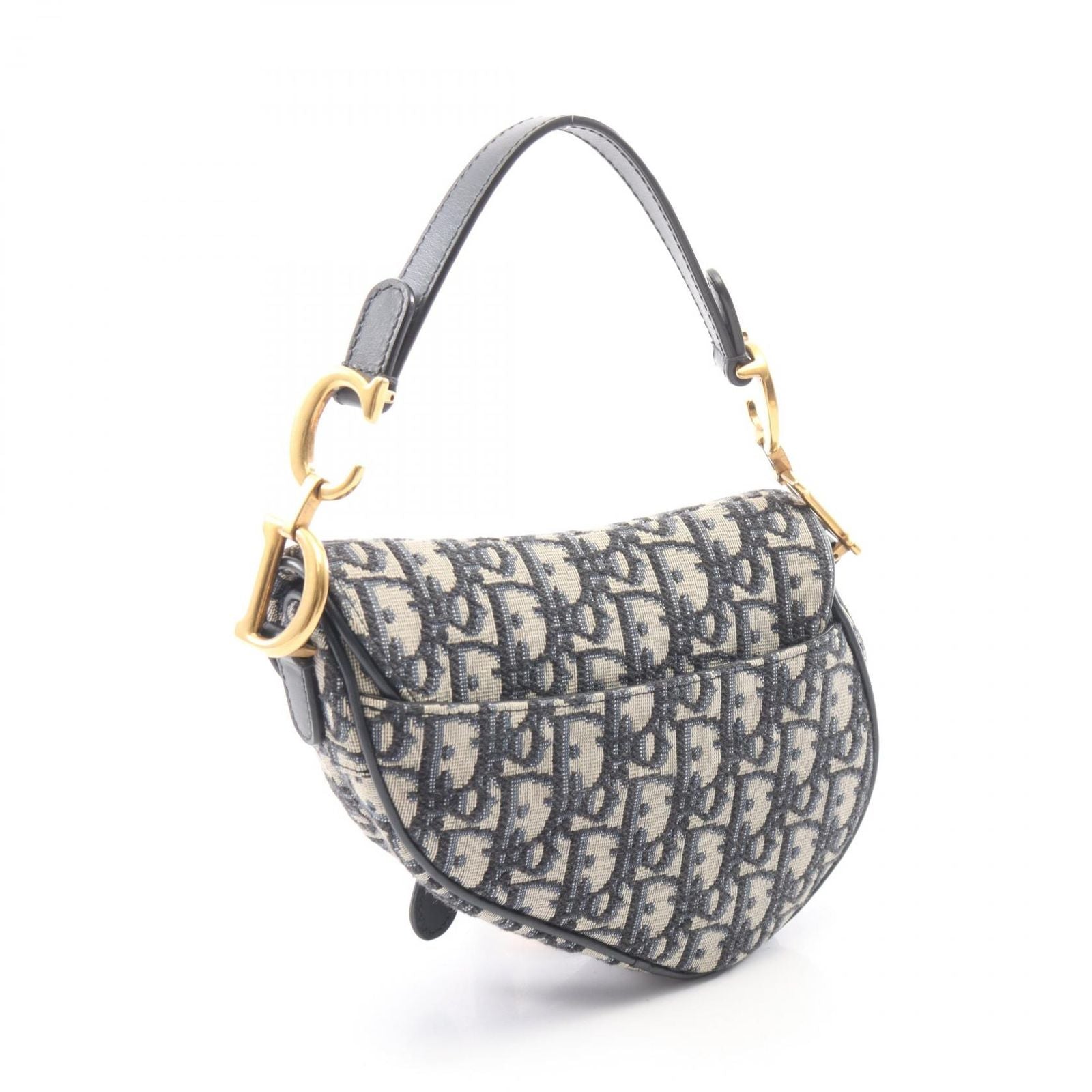 Dior Handbag Saddle Bag Mini Oblique Jacquard 2-Way Ivory Navy Canvas Leather — view 2