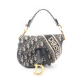 Dior Handbag Saddle Bag Mini Oblique Jacquard 2-Way Ivory Navy Canvas Leather