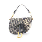 Dior Handbag Saddle Bag Mini Oblique Jacquard 2-Way Ivory Navy Canvas Leather