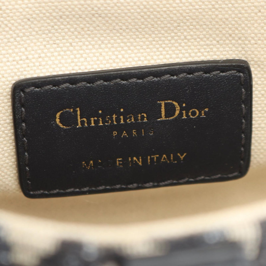Dior Handbag Saddle Bag Mini Oblique Jacquard 2-Way Ivory Navy Canvas Leather — view 4