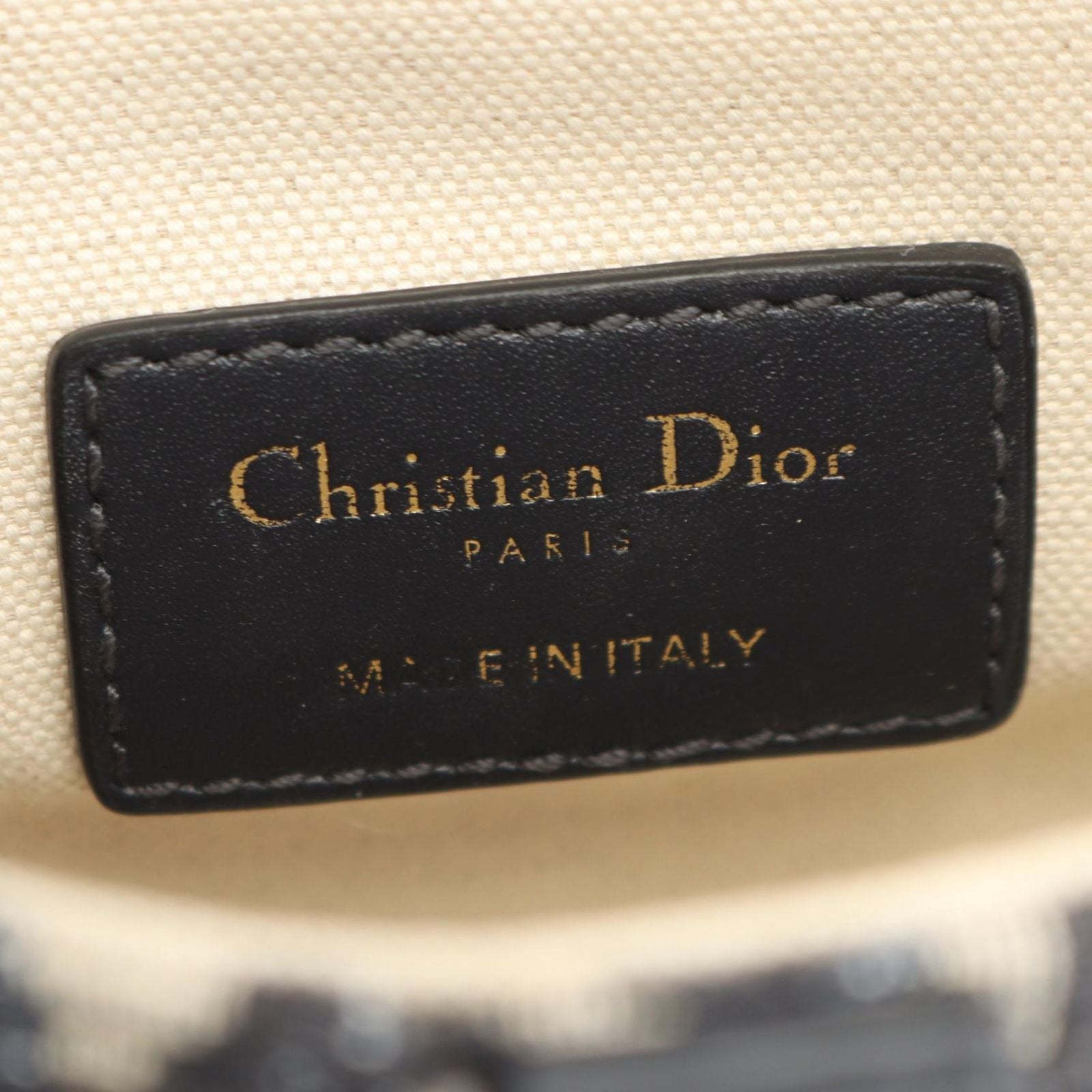 Dior Handbag Saddle Bag Mini Oblique Jacquard 2-Way Ivory Navy Canvas Leather — view 4