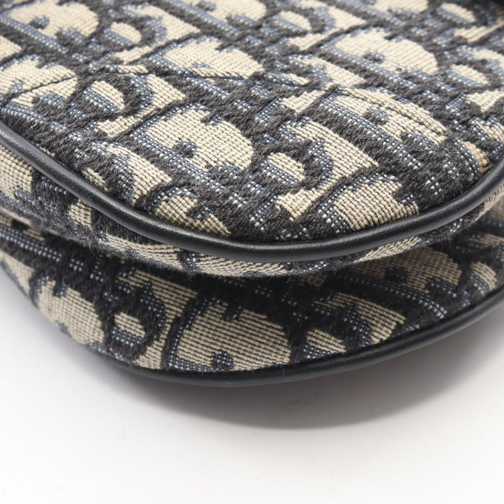 Dior Handbag Saddle Bag Mini Oblique Jacquard 2-Way Ivory Navy Canvas Leather — view 8
