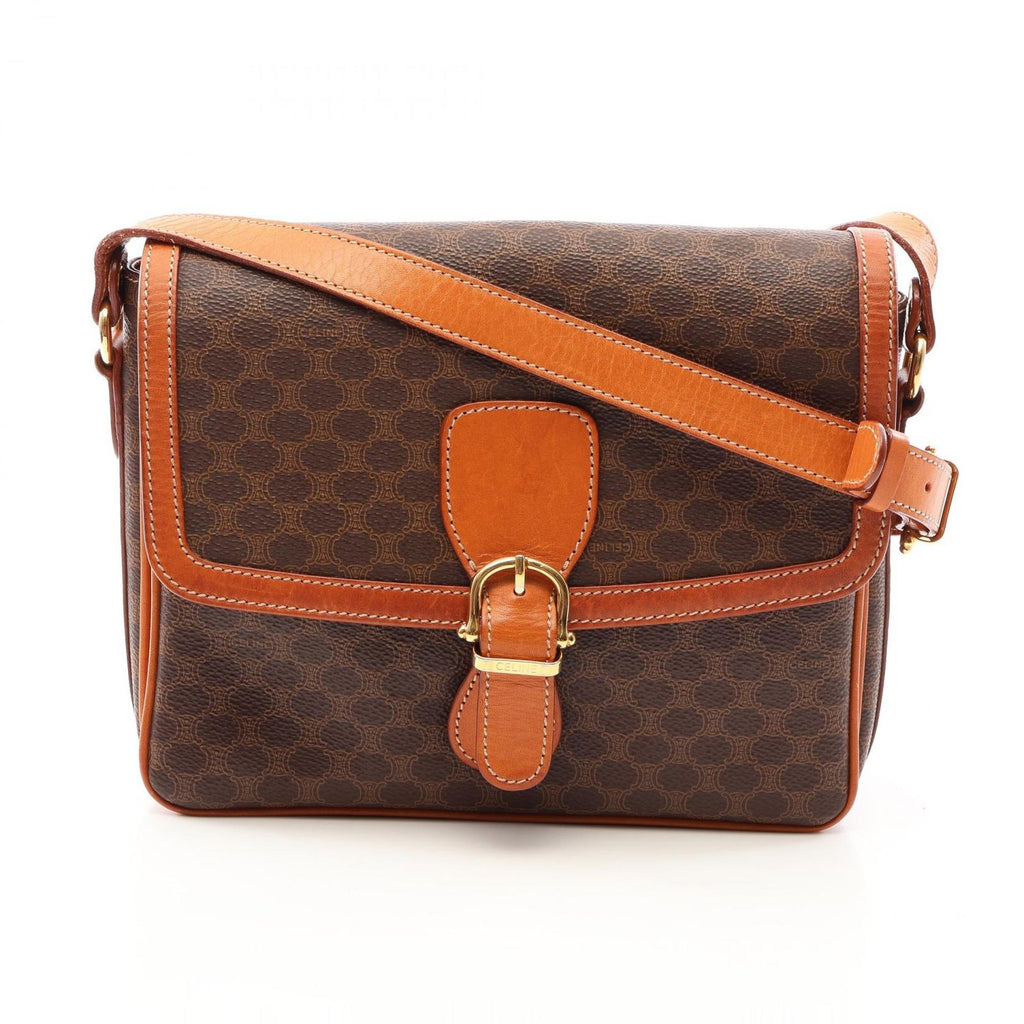 Celine Shoulder Bag Macadam Canvas Leather