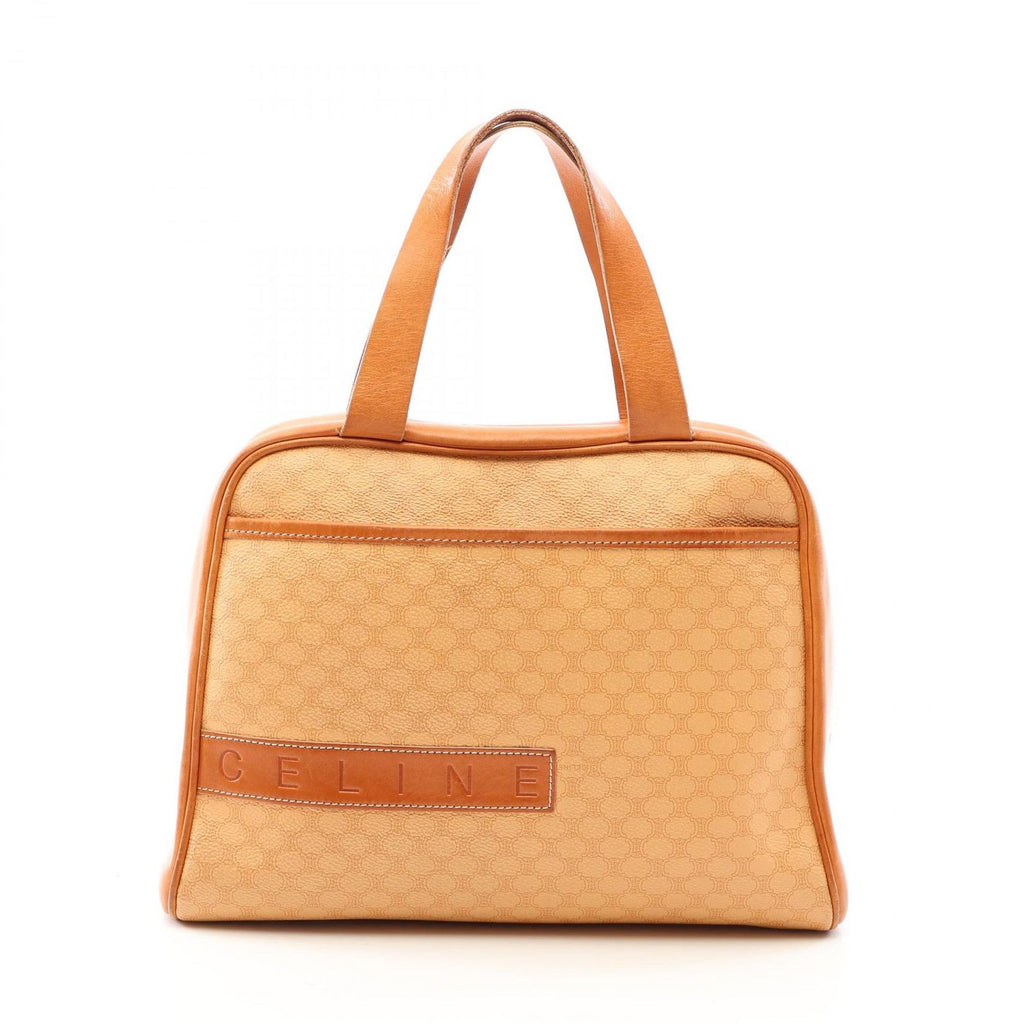 Celine Macadam Embossed Logo Canvas Leather Hand Beige Handbag
