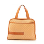 Celine Macadam Embossed Logo Canvas Leather Hand Beige Handbag