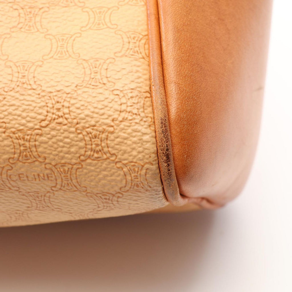 Celine Macadam Embossed Logo Canvas Leather Hand Beige Handbag — view 8