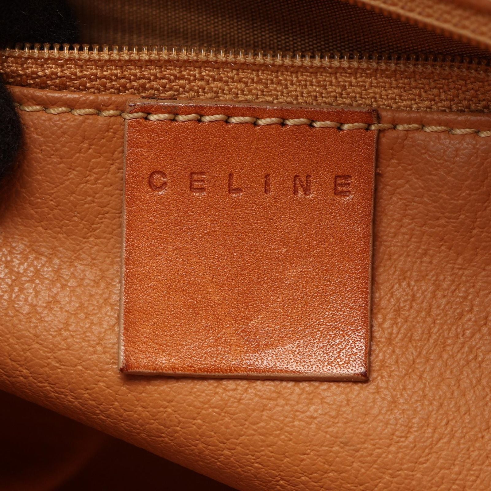 Celine Macadam Embossed Logo Canvas Leather Hand Beige Handbag — view 4