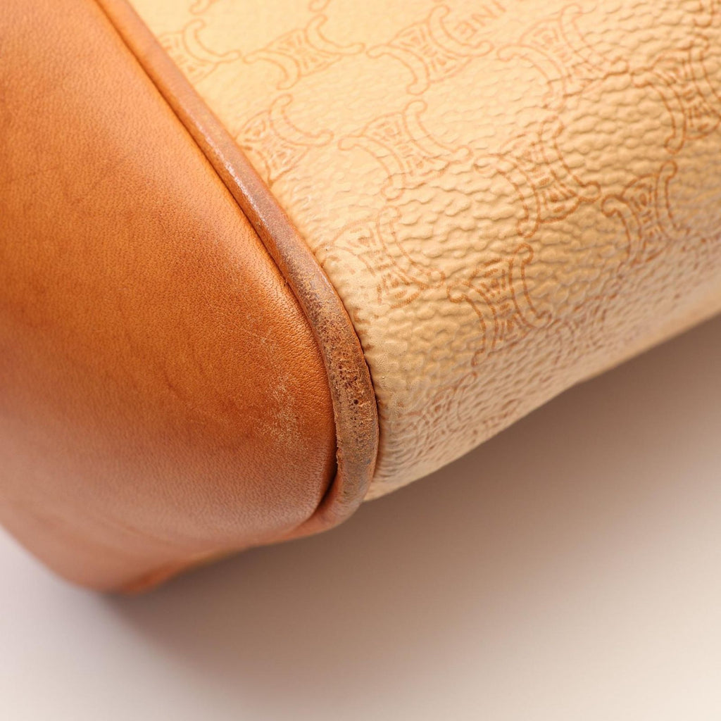 Celine Macadam Embossed Logo Canvas Leather Hand Beige Handbag — view 7