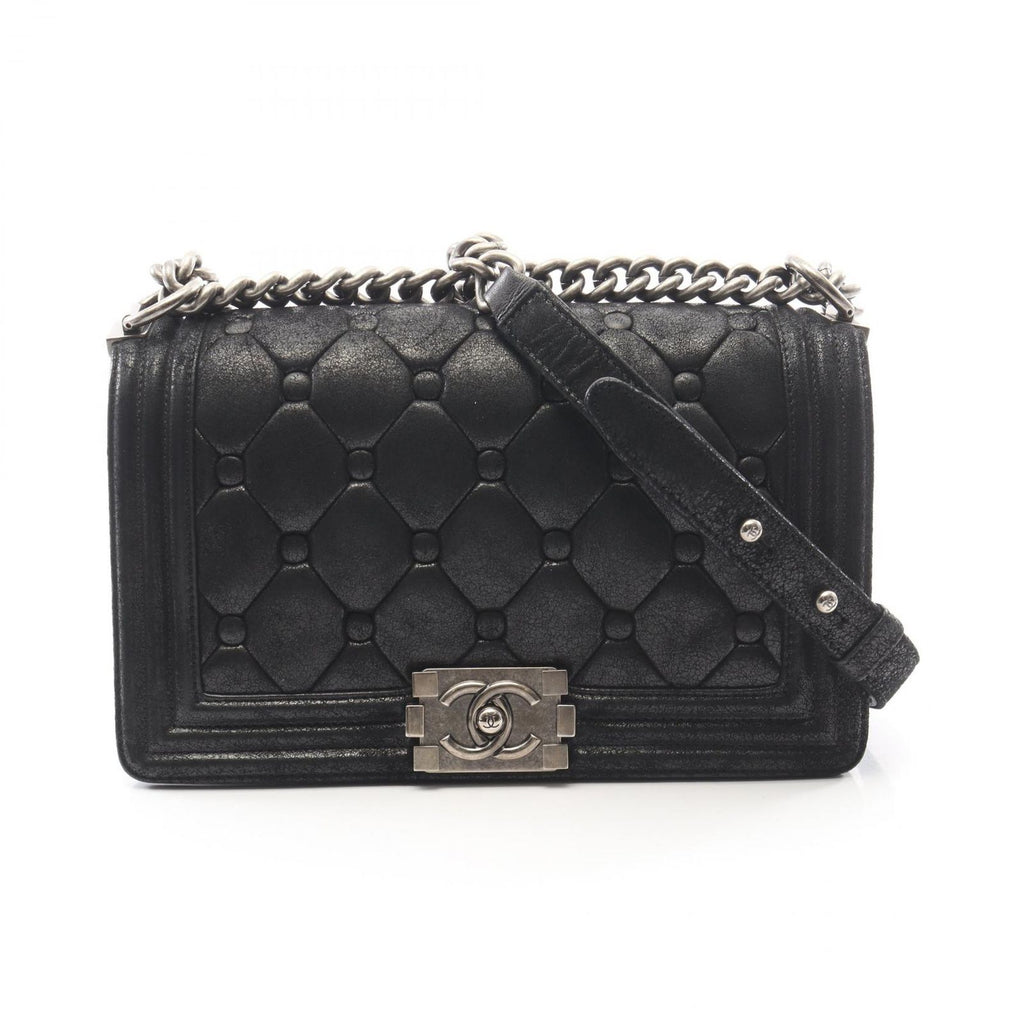 Chanel Shoulder Bag Boy Black Leather Boy Chain