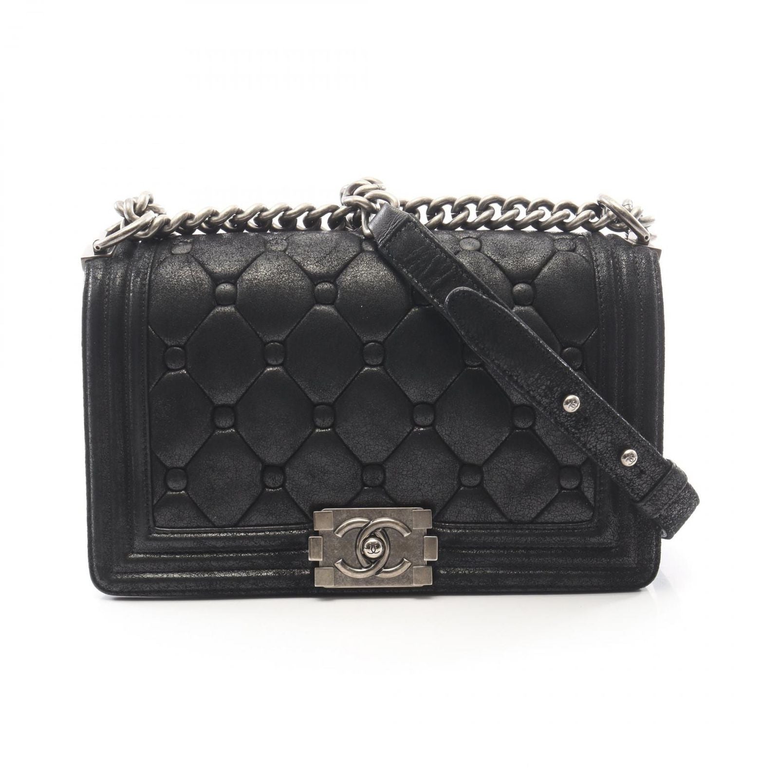 Chanel Shoulder Bag Boy Black Leather Boy Chain