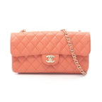 Chanel Shoulder Bag Quilted East Waist Orange Brown Caviar Leather Chain