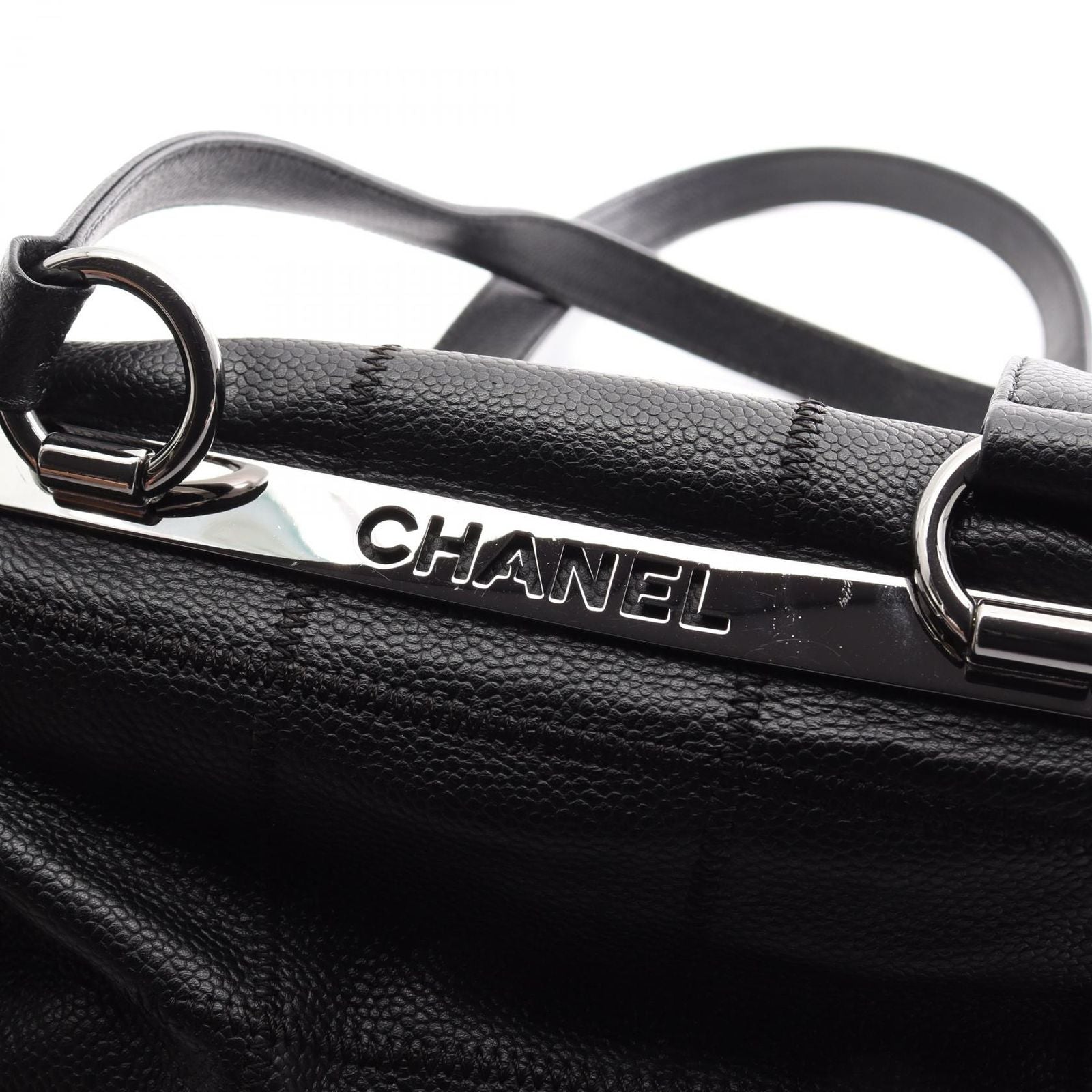 Chanel Tote Bag Choco Bar Black Caviar Leather Mini Bost — view 8