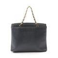 Chanel Logo Embroidery Navy Caviar Leather Chain Tote Bag
