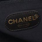 Chanel Logo Embroidery Navy Caviar Leather Chain Tote Bag — view 4