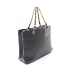 Chanel Logo Embroidery Navy Caviar Leather Chain Tote Bag — view 2