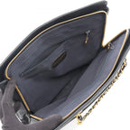 Chanel Logo Embroidery Navy Caviar Leather Chain Tote Bag — view 3
