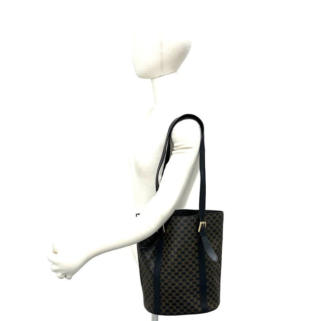 Celine Vintage Macadam Blason Triomphe Pattern Leather Shoulder Bag Tote Brown — view 2