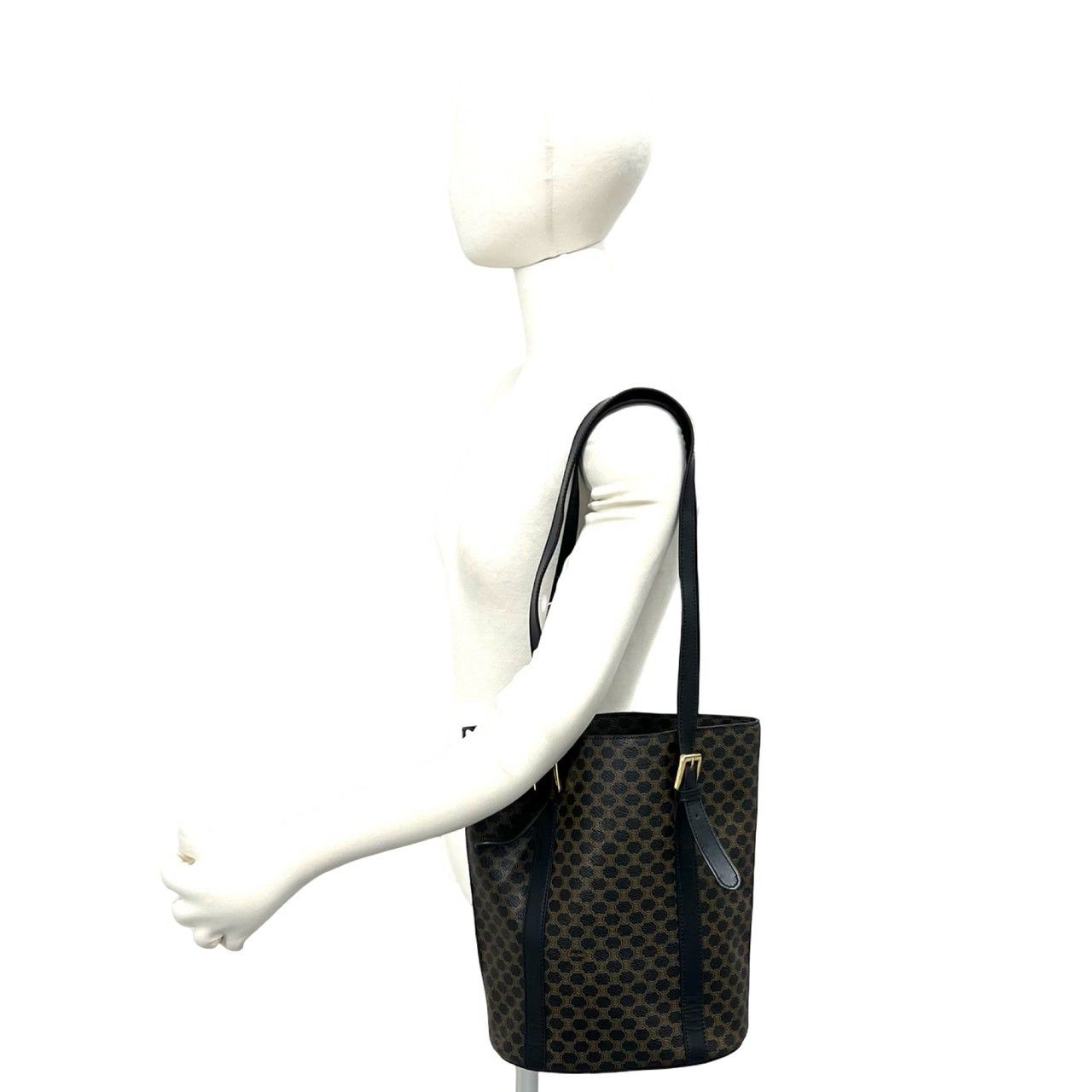 Celine Vintage Macadam Blason Triomphe Pattern Leather Shoulder Bag Tote Brown — view 2