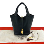 Hermes Picotin Lock PM Taurillon Clemence Leather Handle Tote Bag Black